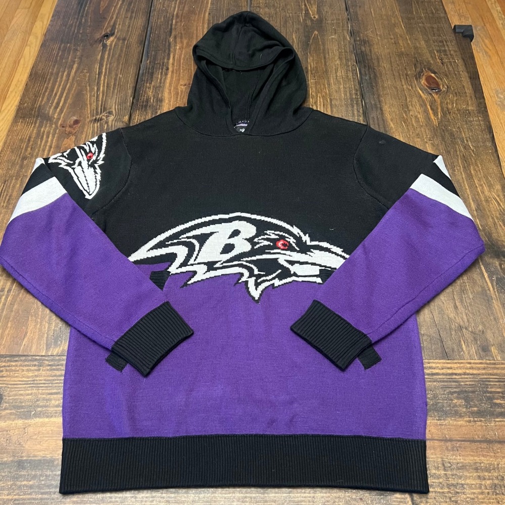 NFL Team Apparel knit Baltimore Ravens Black Purple Knit Hoodie Sweater Men Med